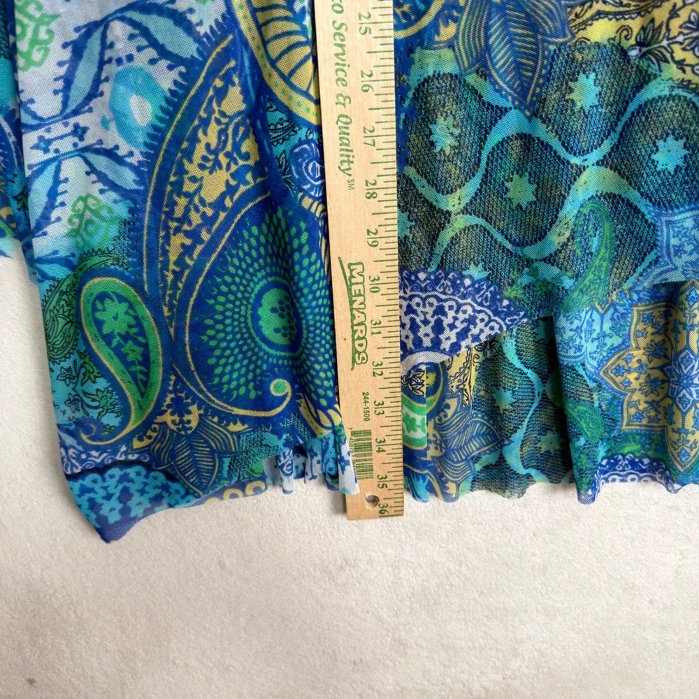 Chico's Blue Green Paisley Mesh Handkerchief Hem Pull On Midi Skirt Size XL - Picture 4 of 8